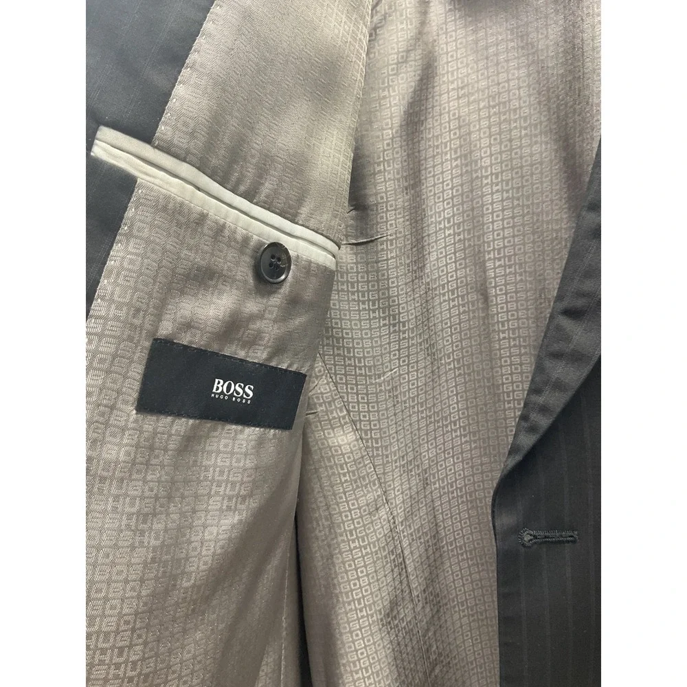 Hugo Boss Mens Pinstripe Suit Jacket Charcoal Grey Two Button Blazer 46R